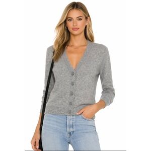 Enza Costa Cashmere Blend V-Neck Button Cardigan Gray Small $325
